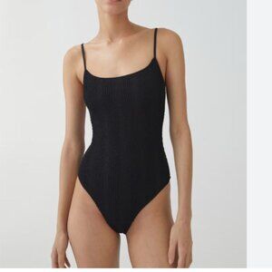 Abercrombie & Fitch Black textured one piece bathing suit swim L Large